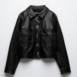 ZARA Gold Button Faux Leather Jacket